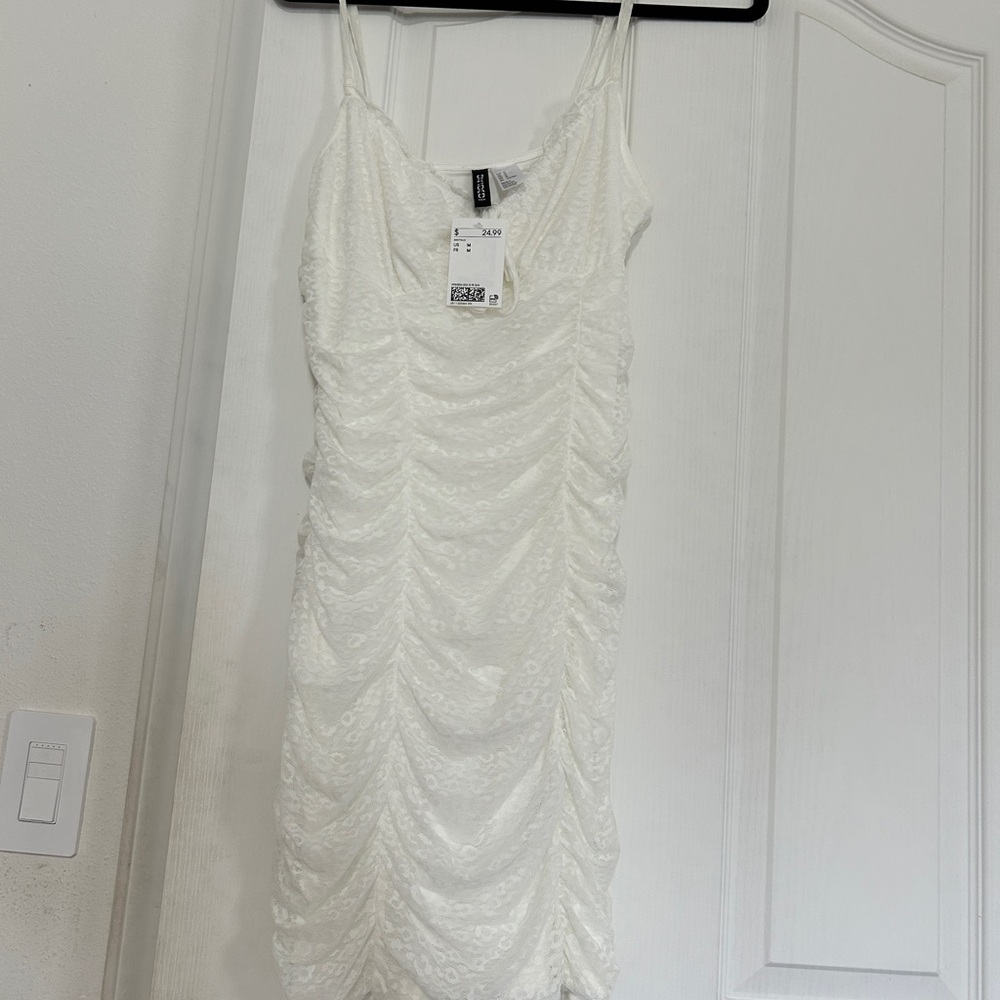 H&M White Textured Mini Dress